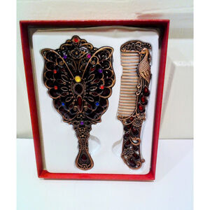 Vintage Butterfly Shaped Mirror And Hair Brush Set Style EE